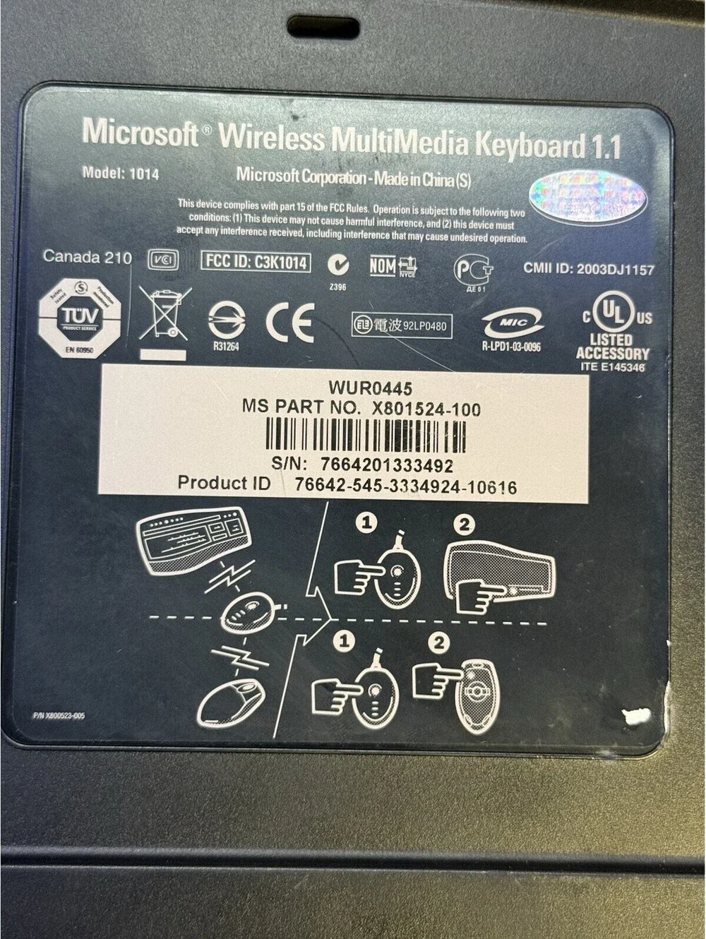 Microsoft Wireless MultiMedia Keyboard 1.1 Model 1014 WUR0445 Keyboard Only